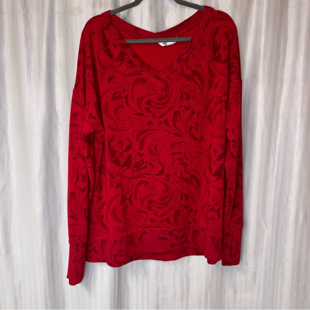 Athleta Red Floral Chakra v neck Oversized patterned Sweater size Large